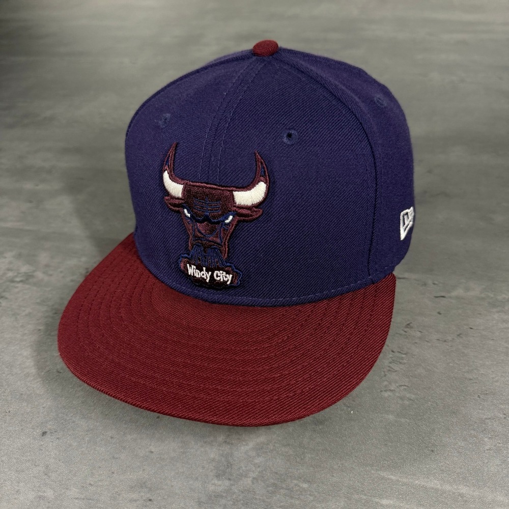 Vintage Chicago Bulls Hat New Era Cap 7 3/8 Navy Wine‎ Maroon Burgundy Wool Y2K